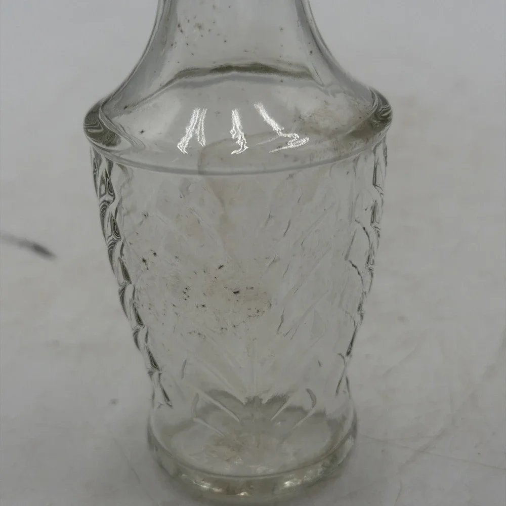 Vintage Pressed Glass Cruet Decanter -Chevron/Feather Design Original Stopper